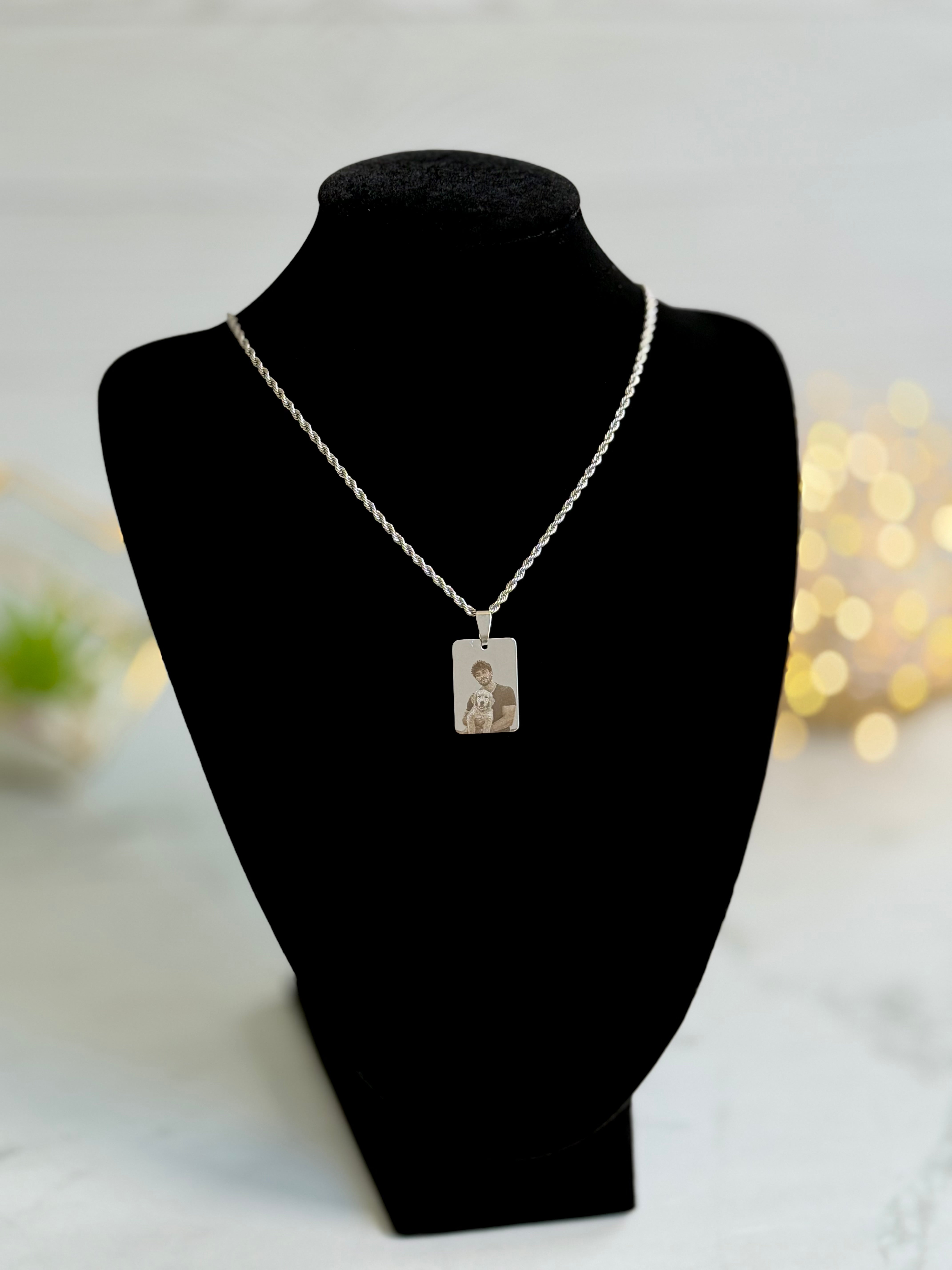 Personalized Rectangle Photo Necklace in Stainless Steel