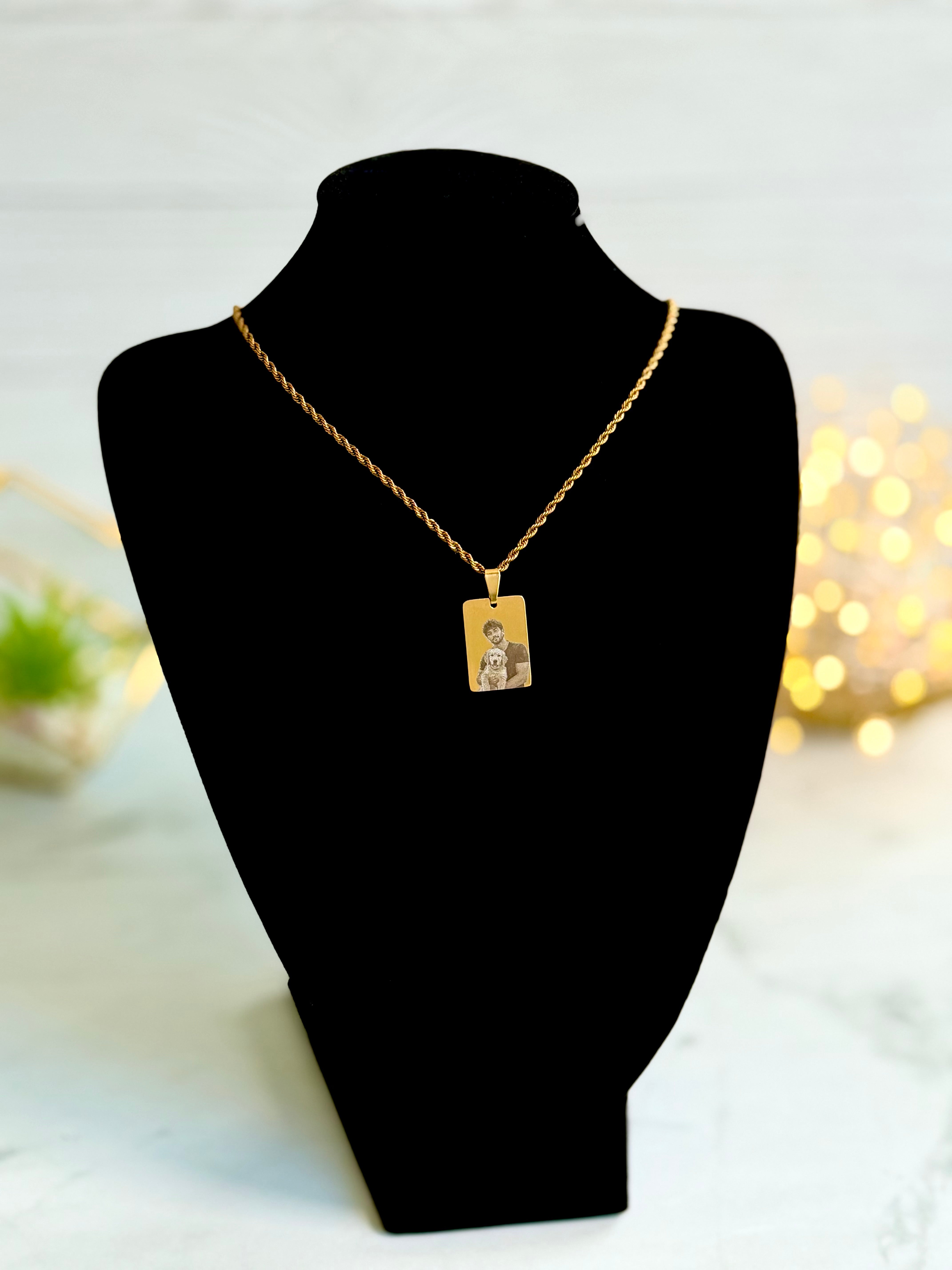 Personalized Rectangle Photo Necklace in Stainless Steel