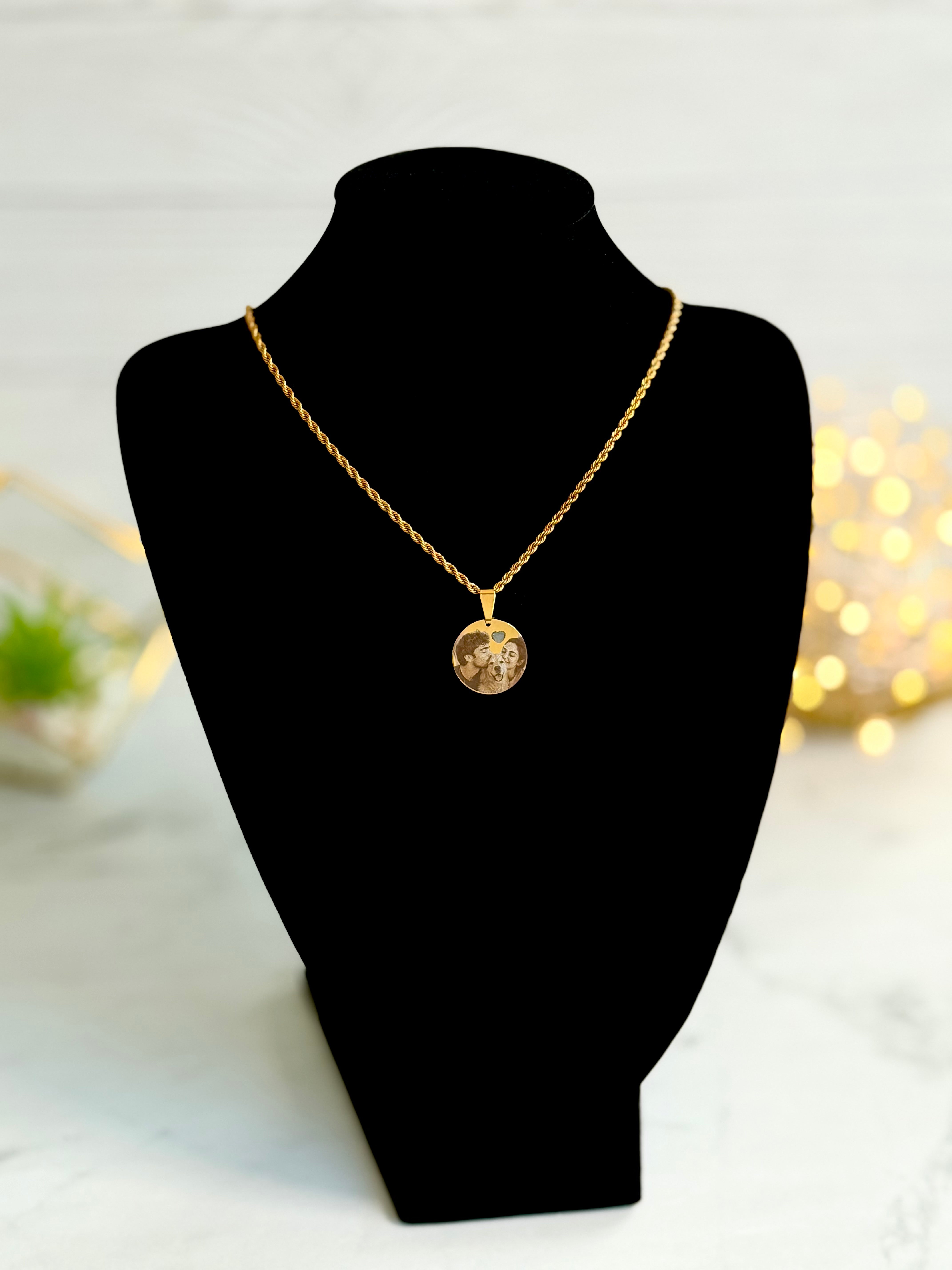 Personalized Round Photo Necklace in Stainless Steel