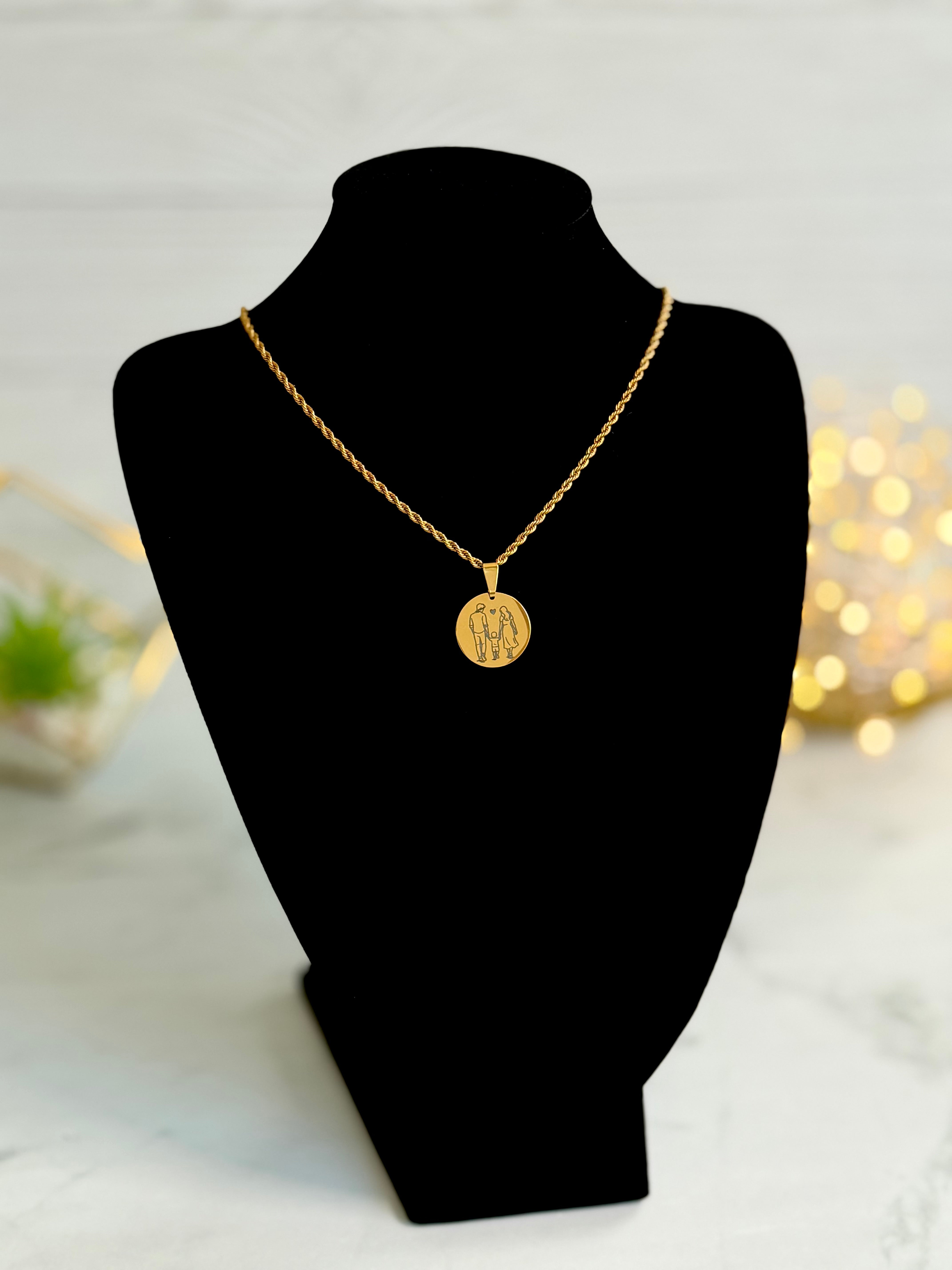 Round Family Design Pendant Necklace in Premium 316L Stainless Steel
