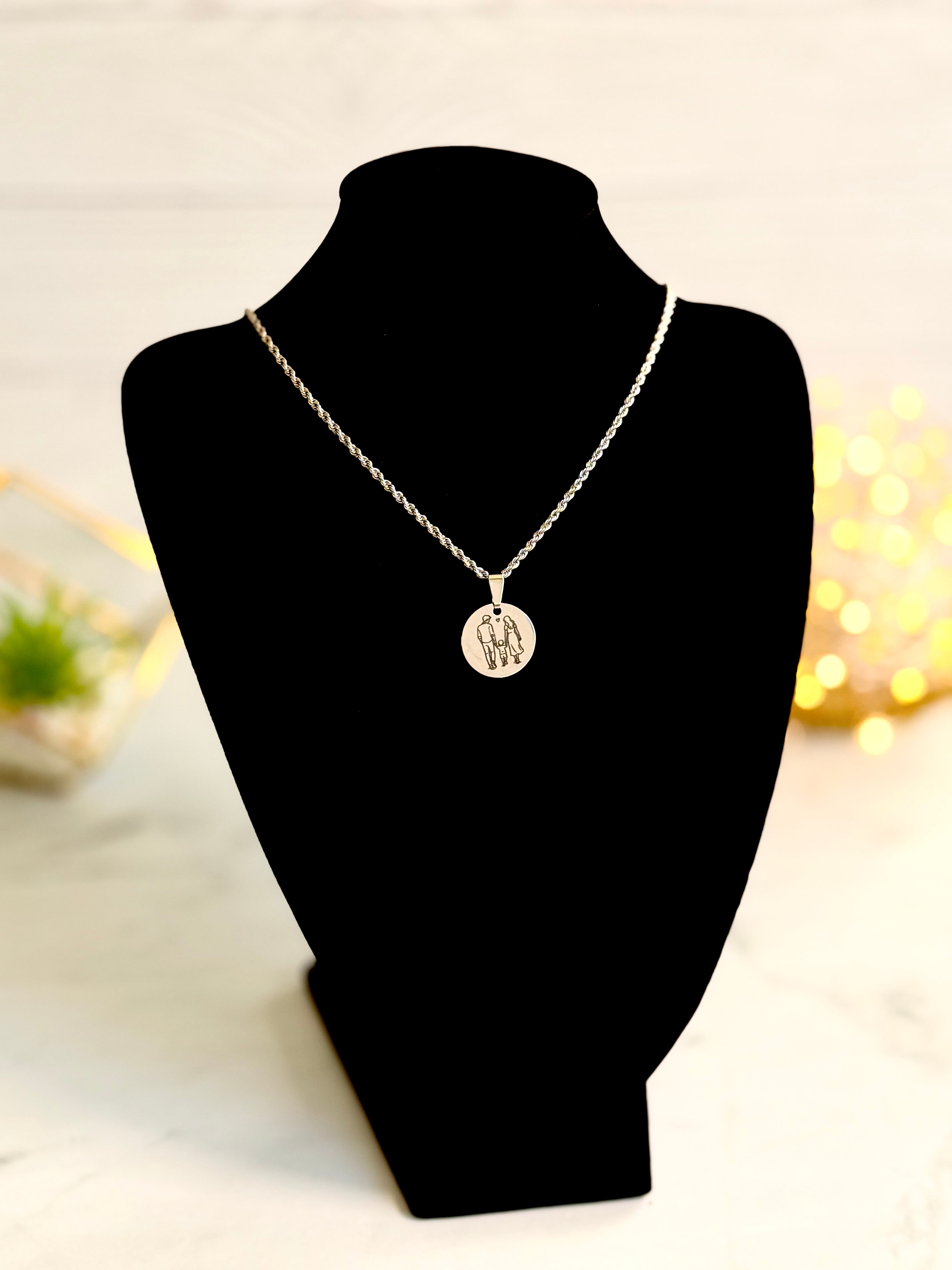 Round Pendant Necklace – Family Design in Stainless Steel