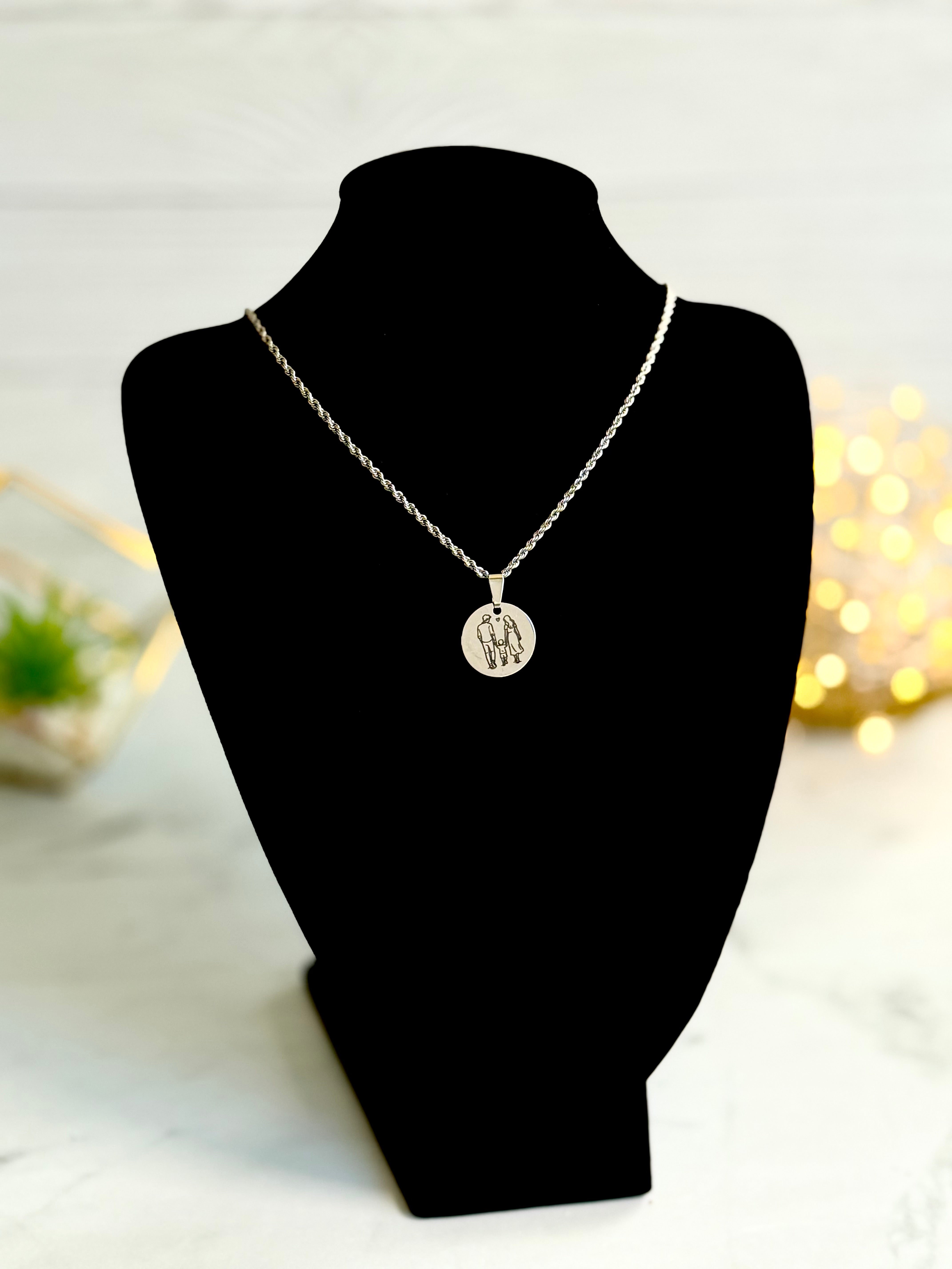 Round Family Design Pendant Necklace in Premium 316L Stainless Steel