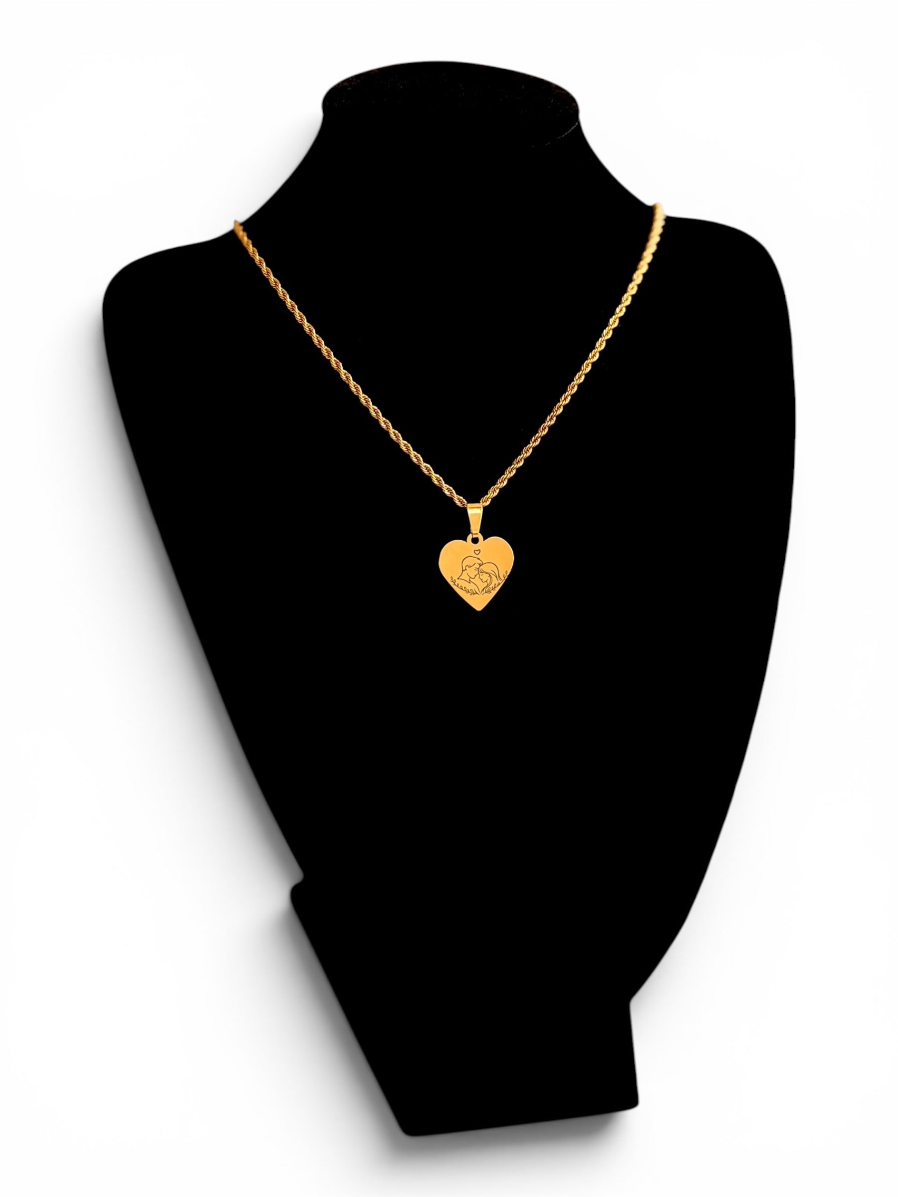 Heart Pendant Necklace with Couple Silhouette in 316L Stainless Steel