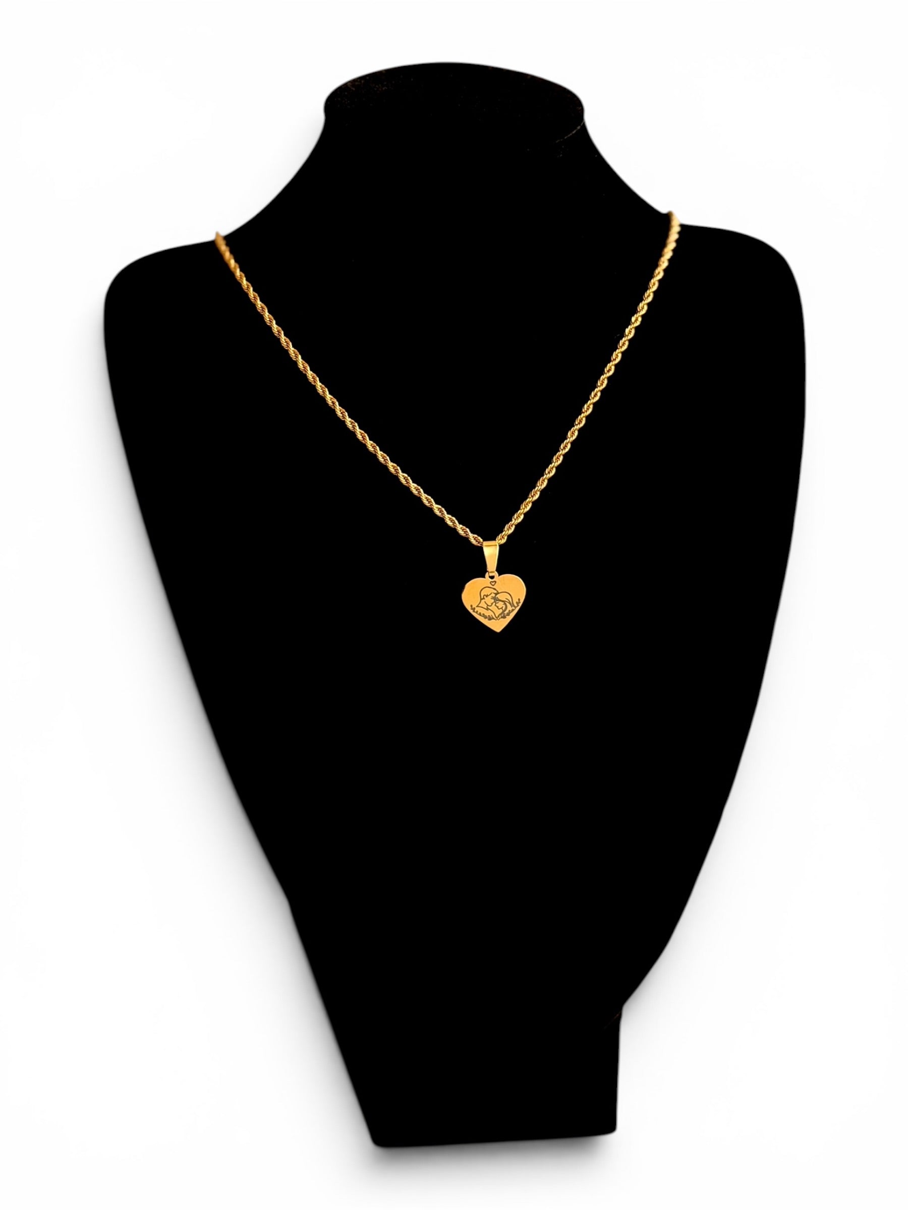 Heart Pendant Necklace with Couple Silhouette in Stainless Steel