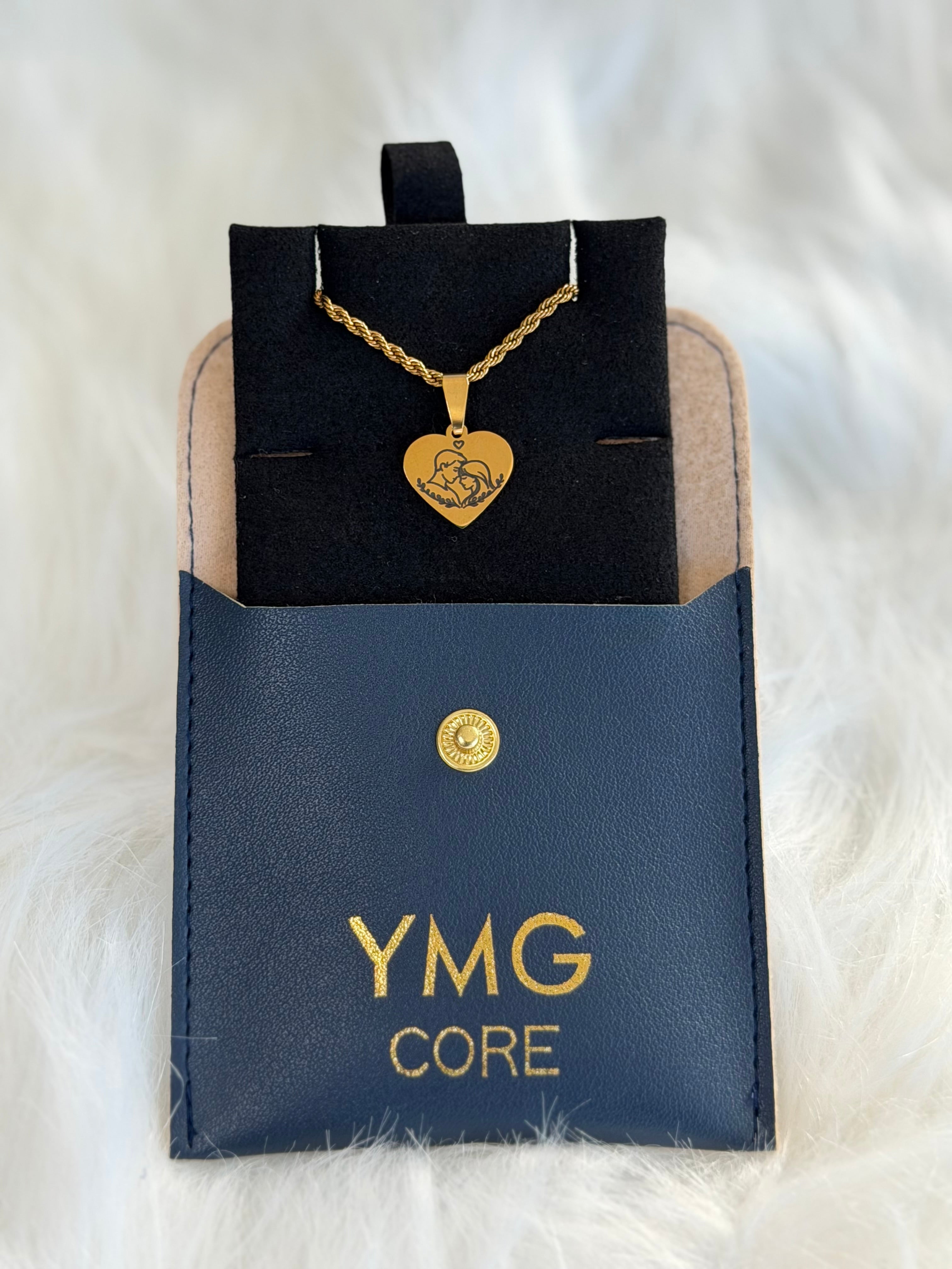 Heart Pendant Necklace with Couple Silhouette in Stainless Steel