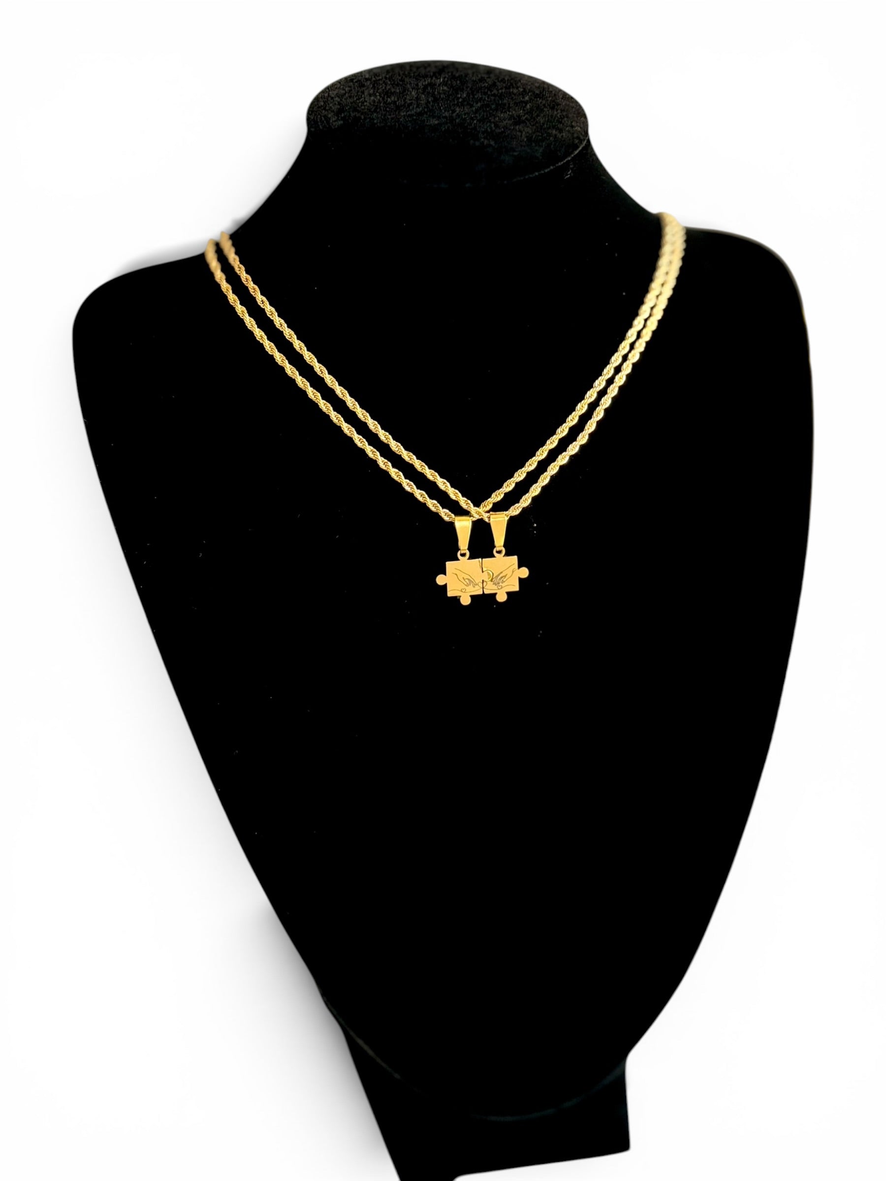 Connected Hands Design Puzzle Necklace Set in Stainless Steel
