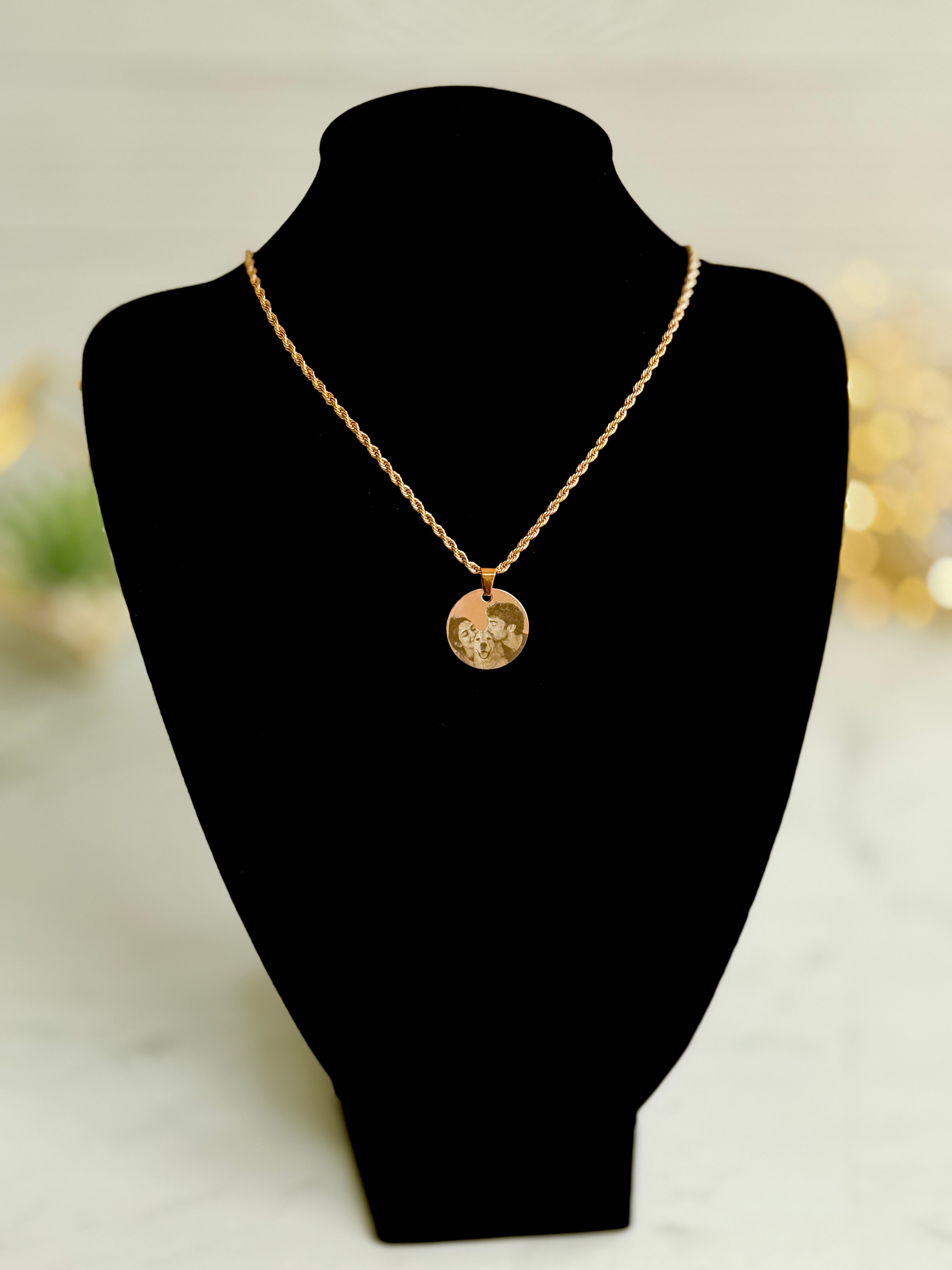 Personalized Round Photo Necklace in Stainless Steel
