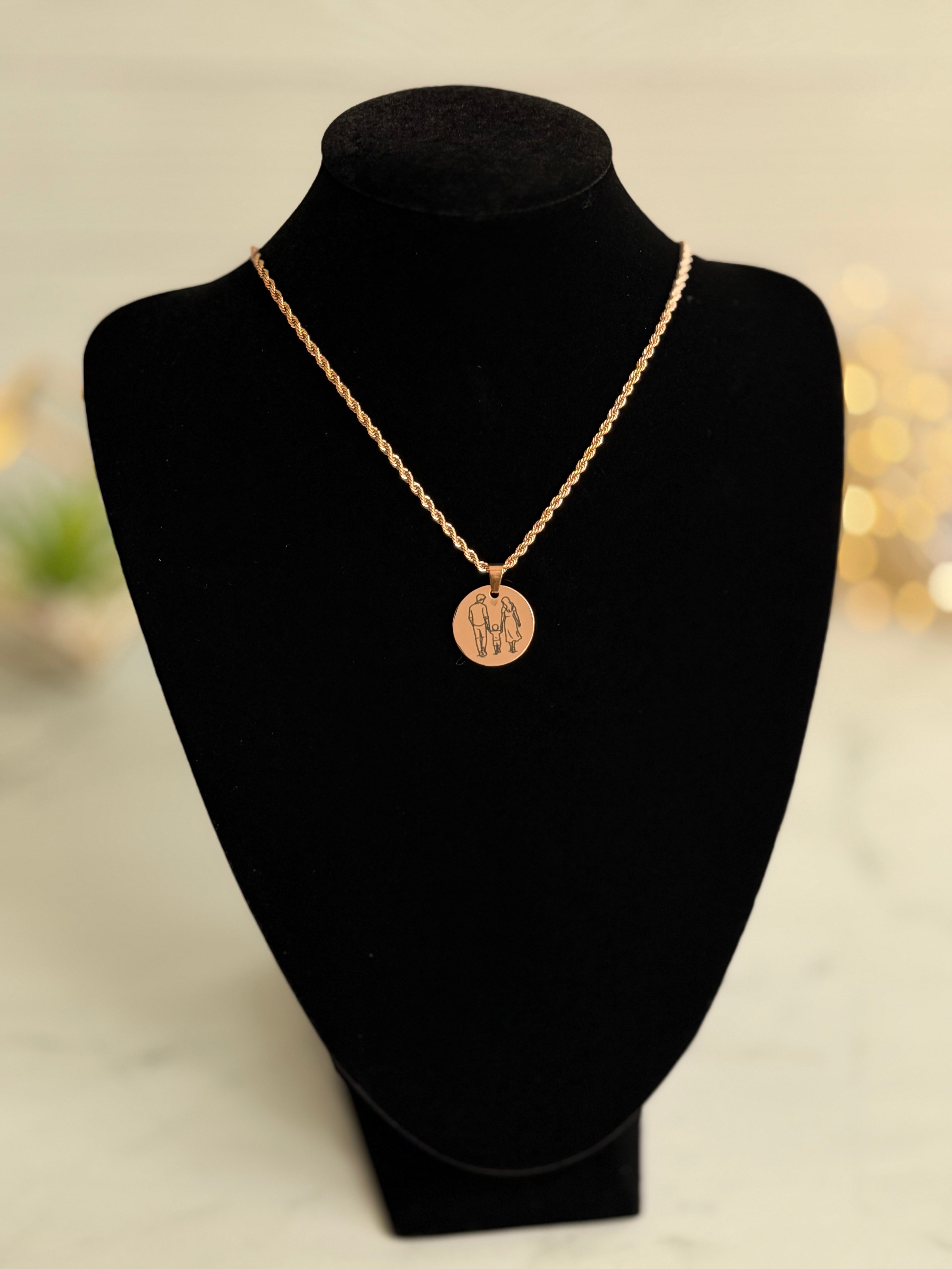 Round Pendant Necklace – Family Design in Stainless Steel