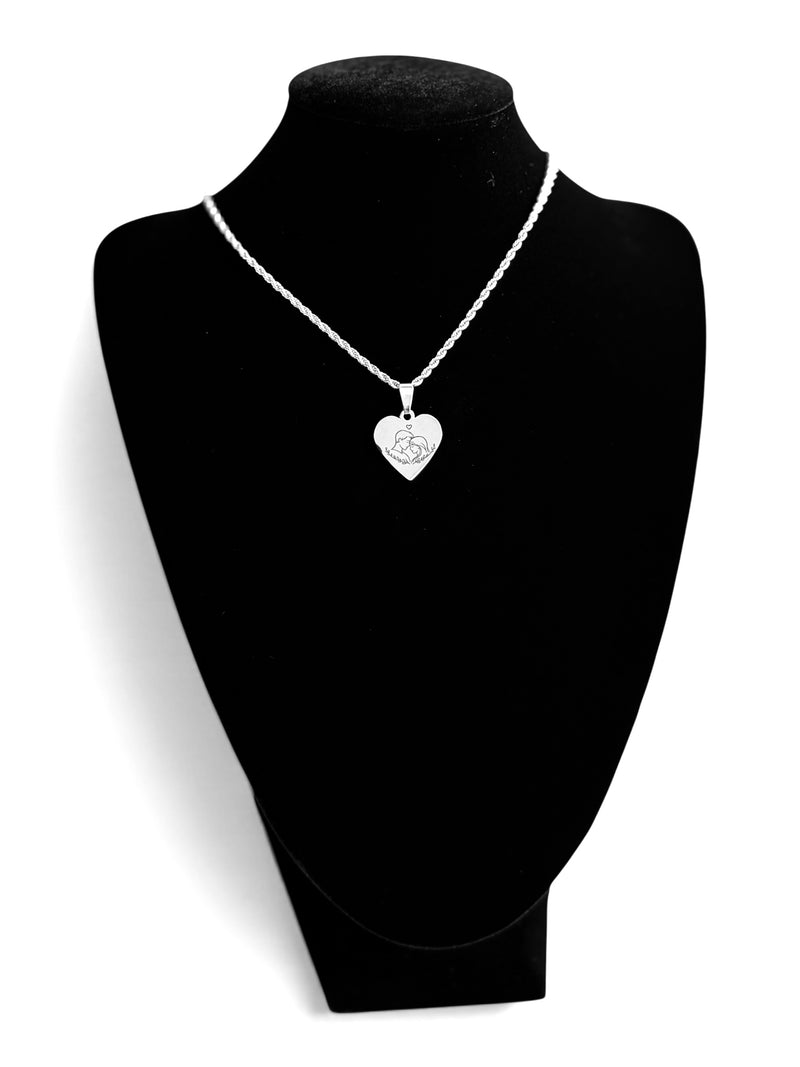 Heart Pendant Necklace with Couple Silhouette in 316L Stainless Steel