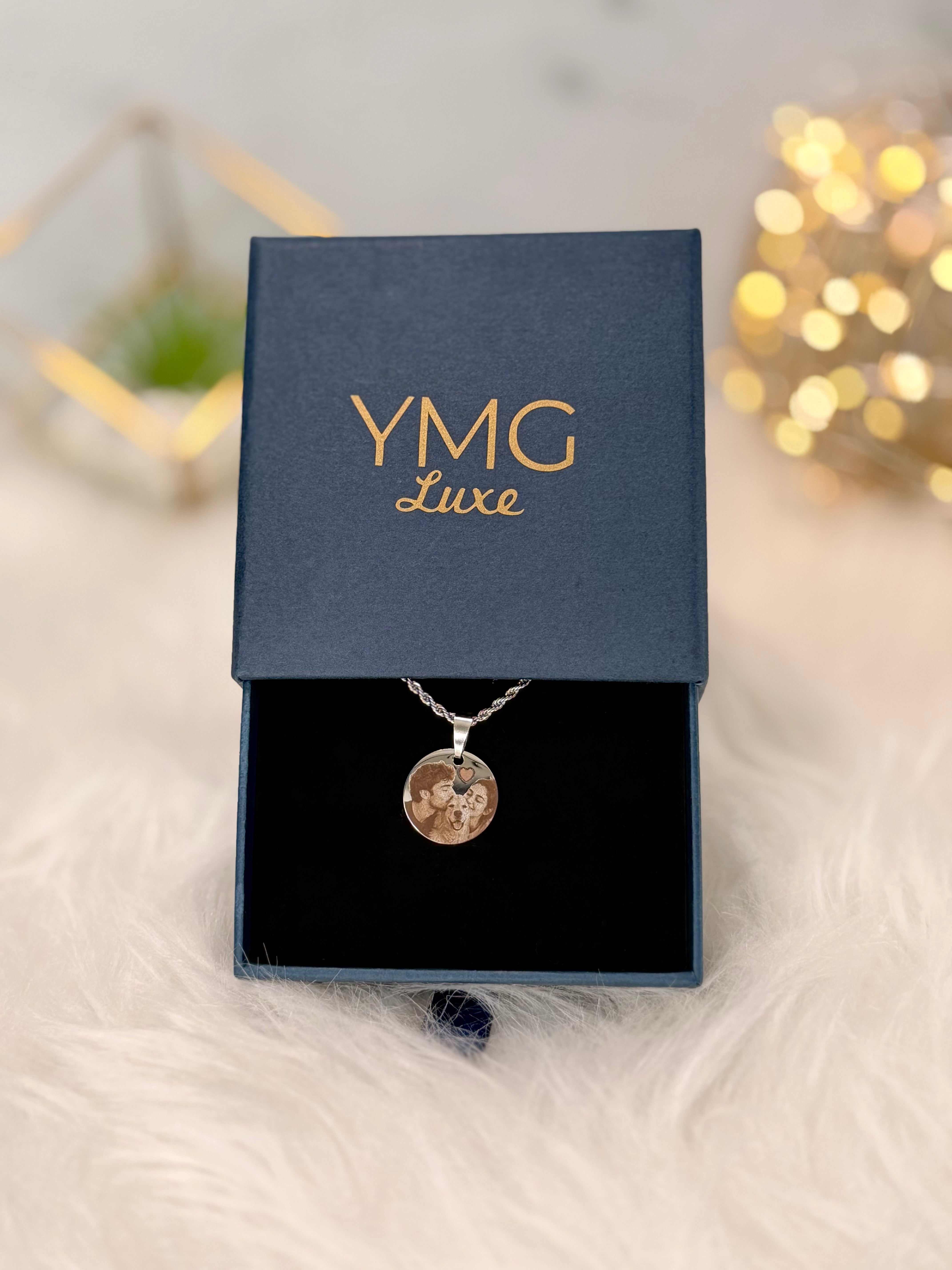 Personalized Round Photo Necklace in Stainless Steel