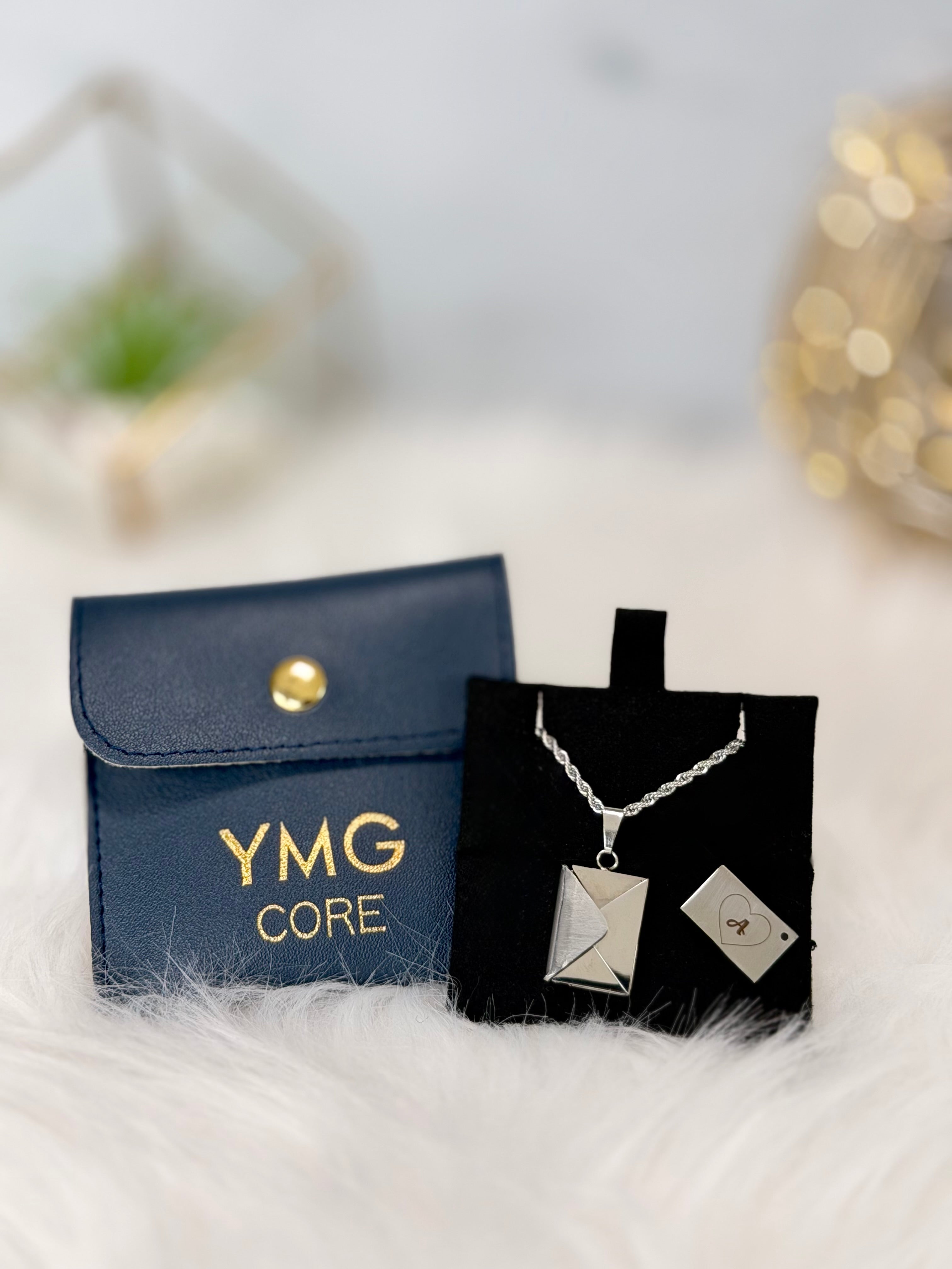 Heart & Initial Envelope Secret Message Necklace in Stainless Steel