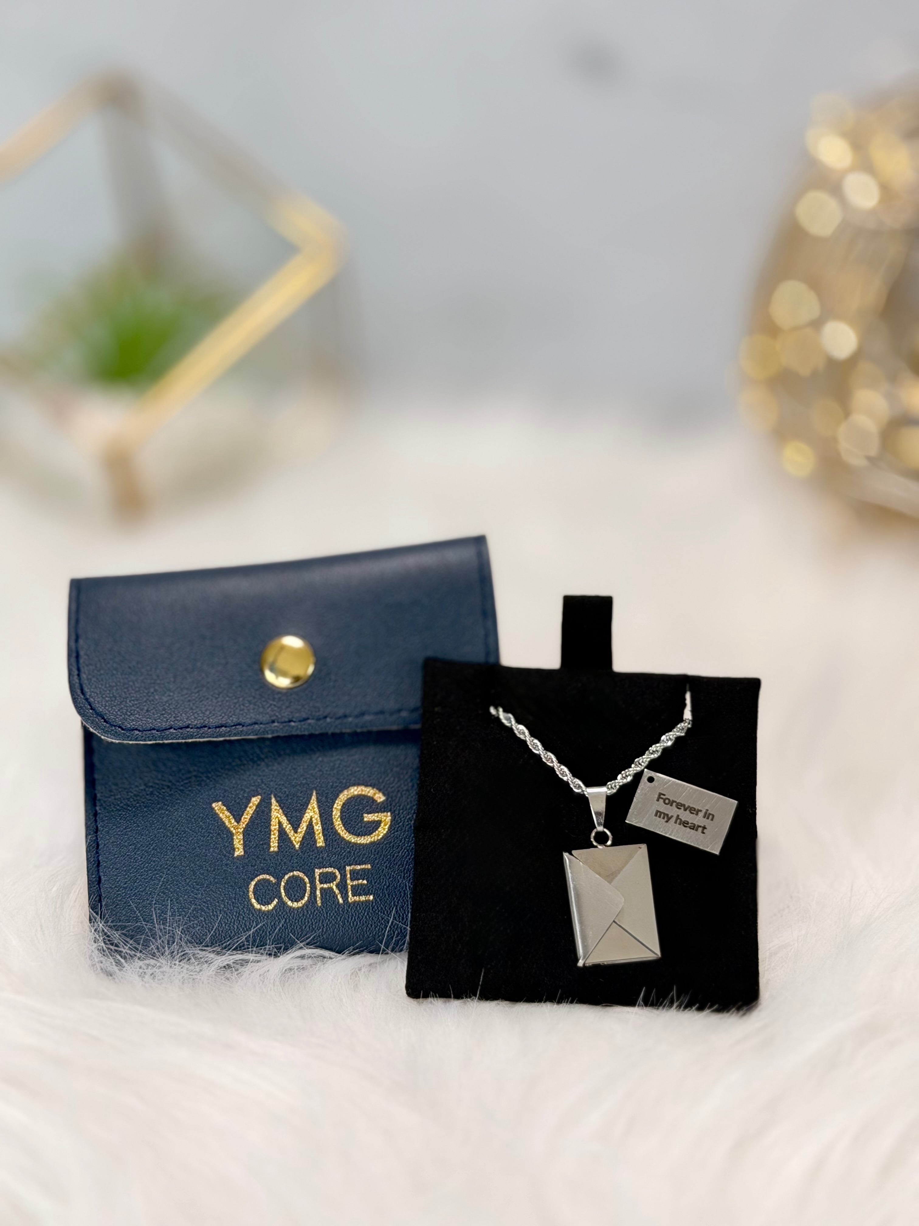 Heart & Initial Envelope Secret Message Necklace in Stainless Steel