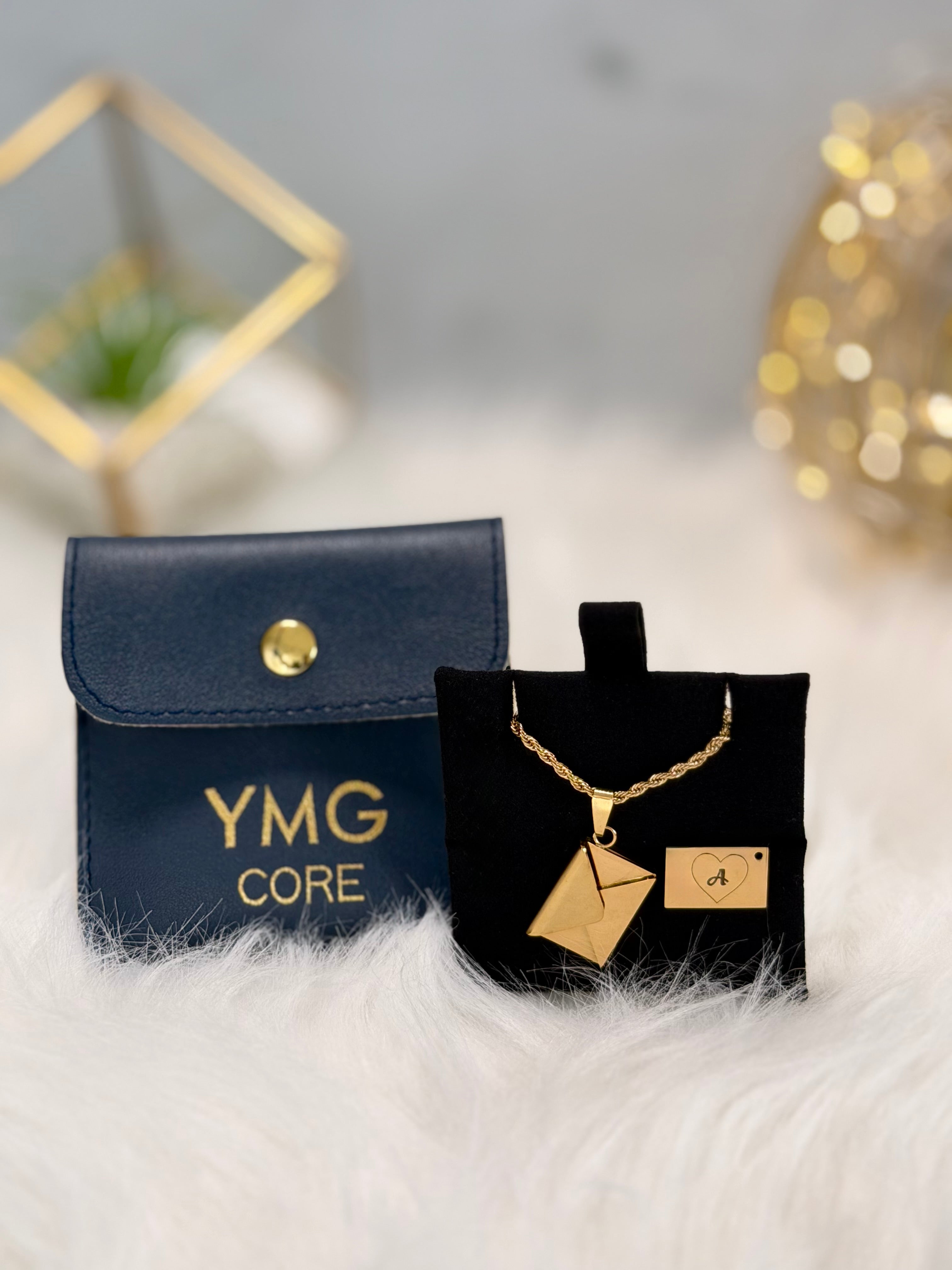 Heart & Initial Envelope Secret Message Necklace in Stainless Steel
