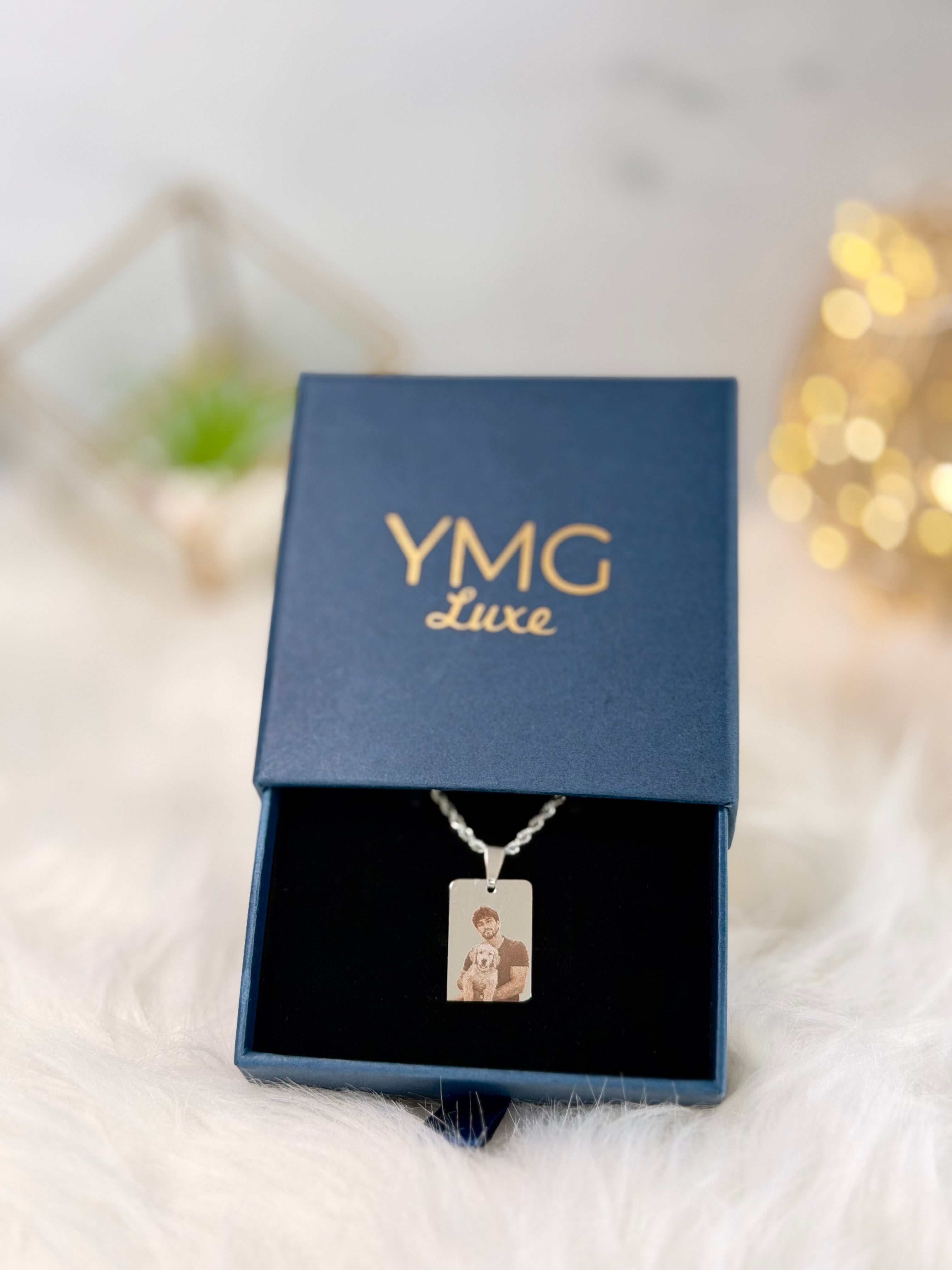 Personalized Rectangle Photo Necklace in Stainless Steel