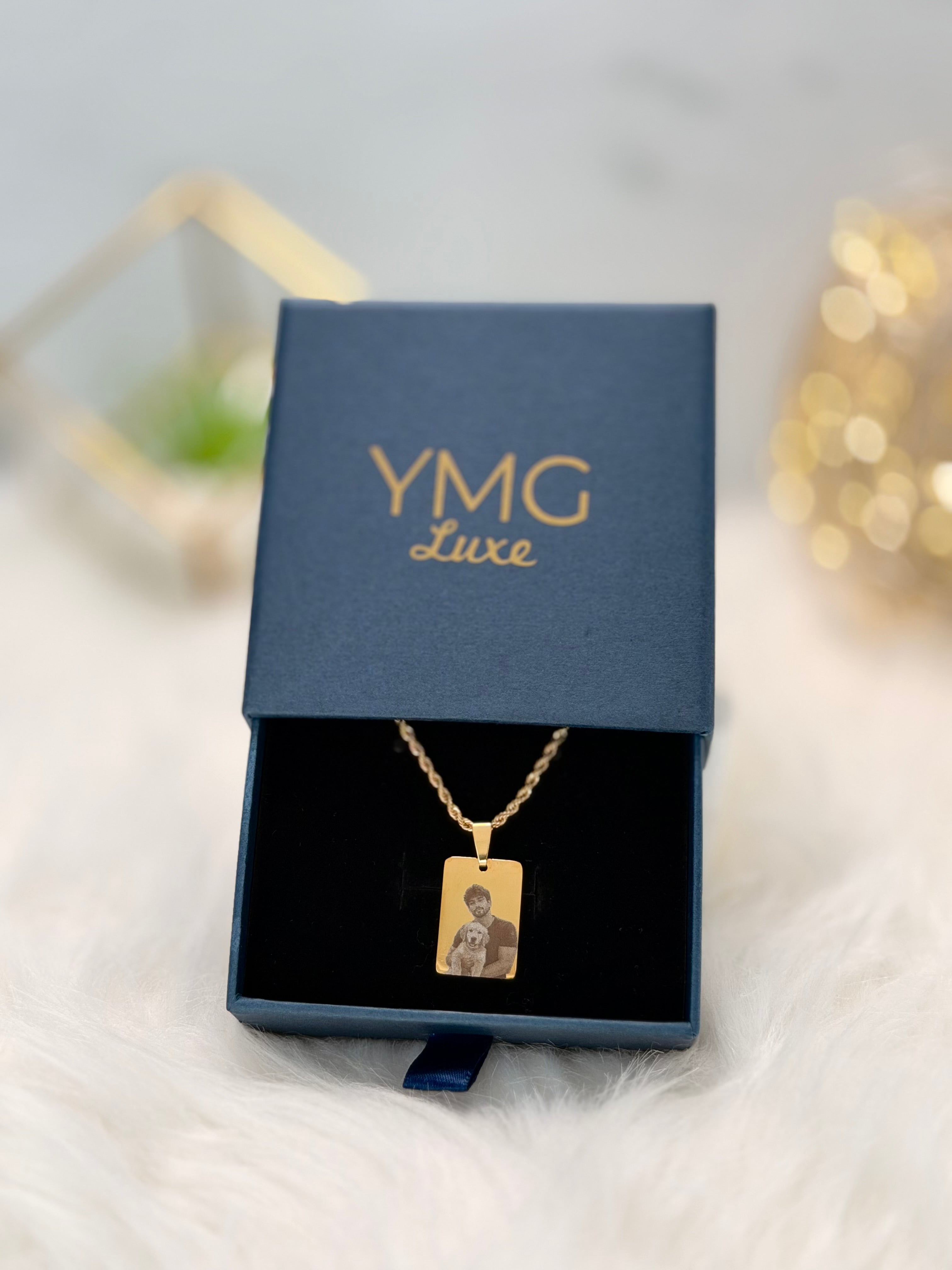 Personalized Rectangle Photo Necklace in Stainless Steel