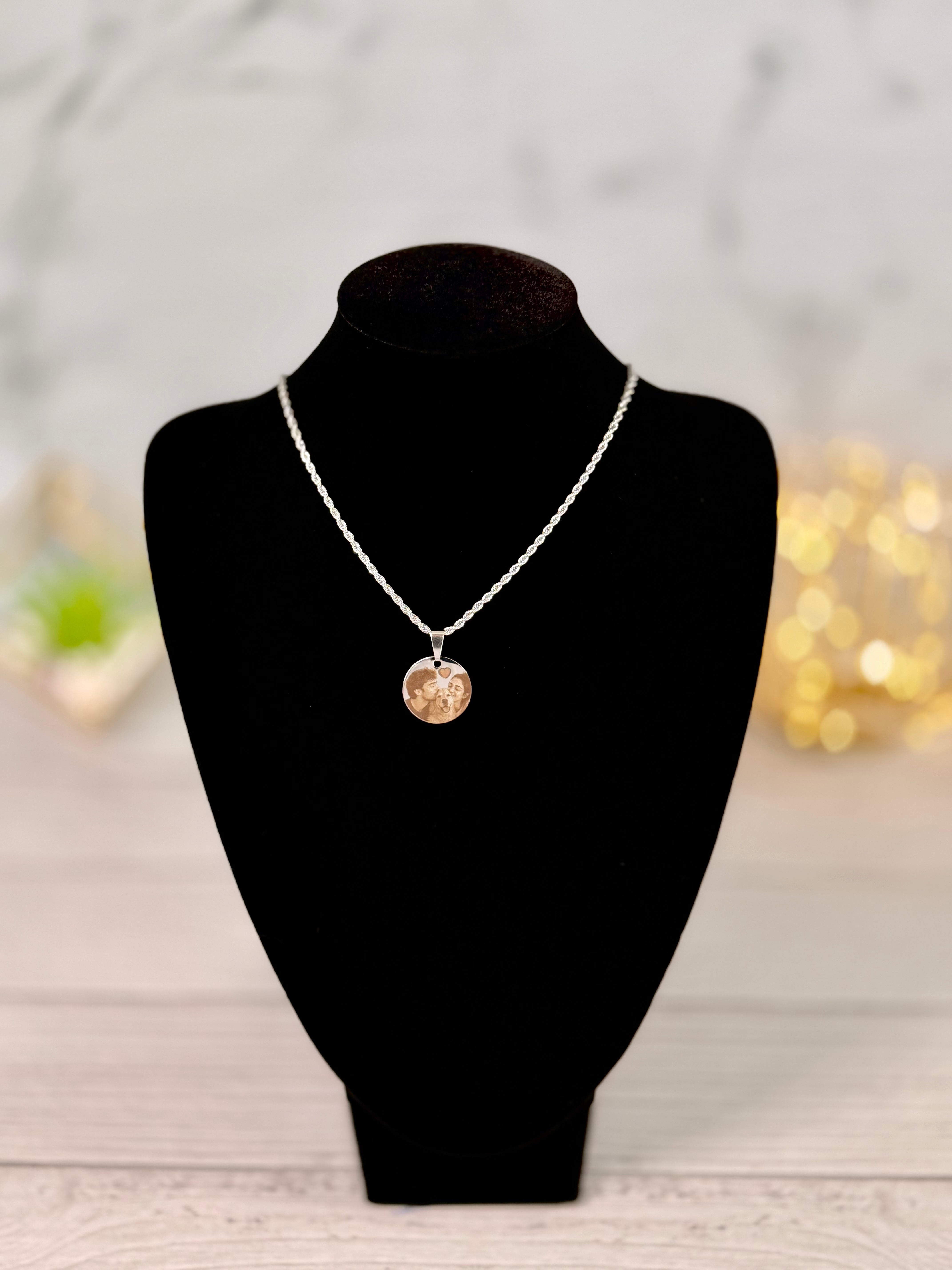 Personalized Round Photo Necklace in Stainless Steel
