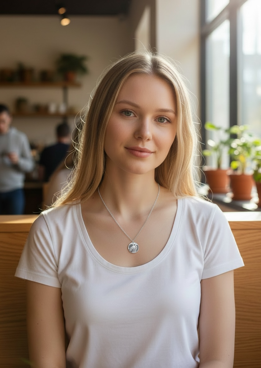 Personalized Round Photo Necklace in Stainless Steel