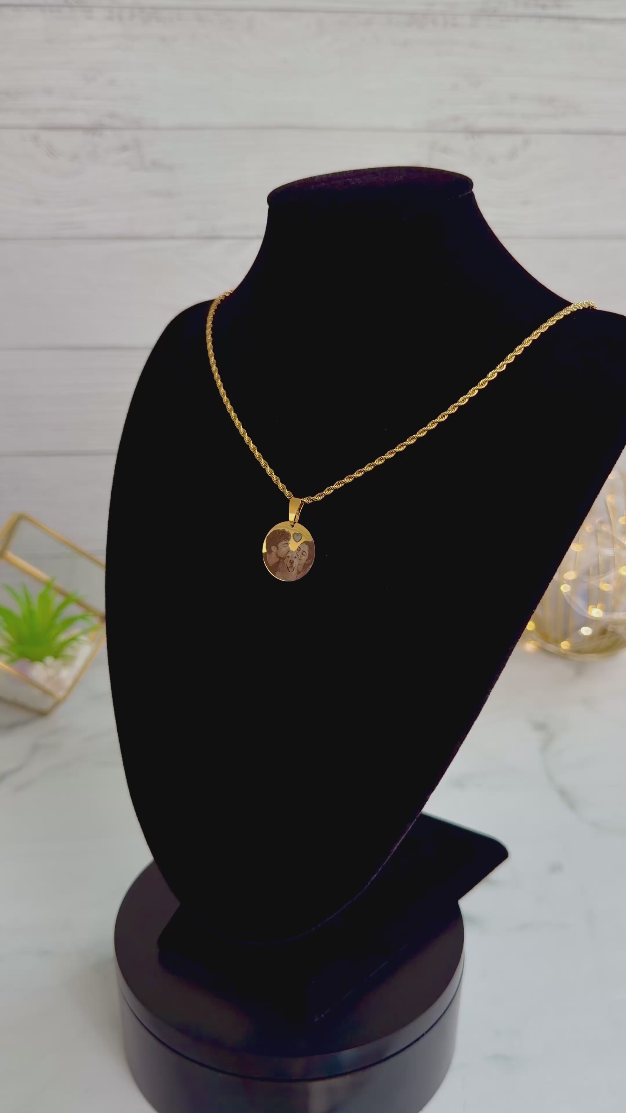 Personalized Round Photo Necklace in Stainless Steel