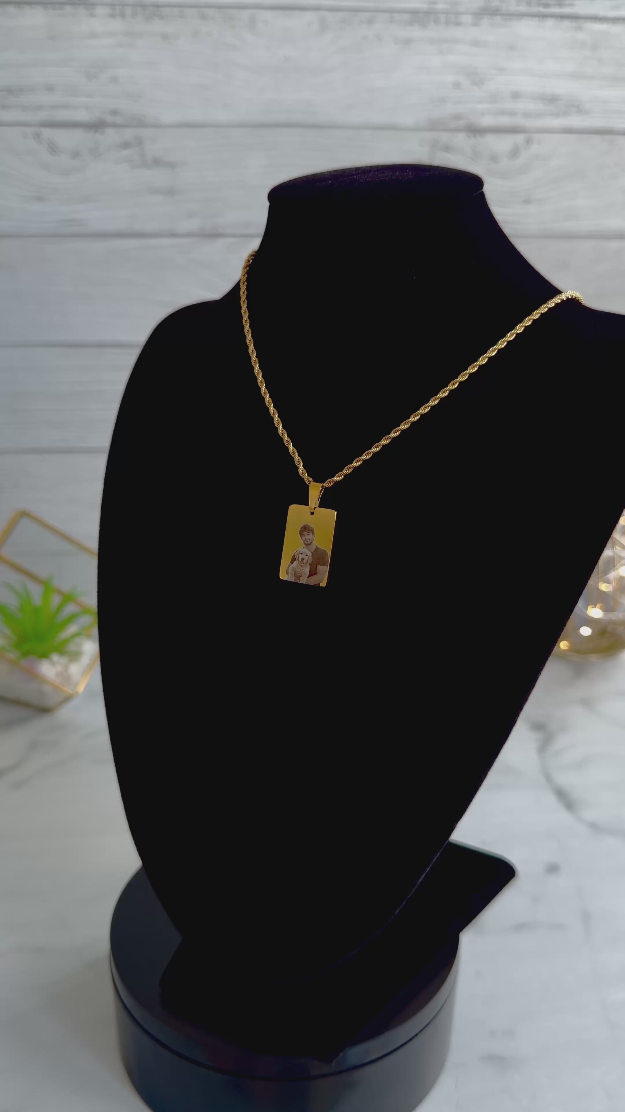 Personalized Rectangle Photo Necklace in Stainless Steel