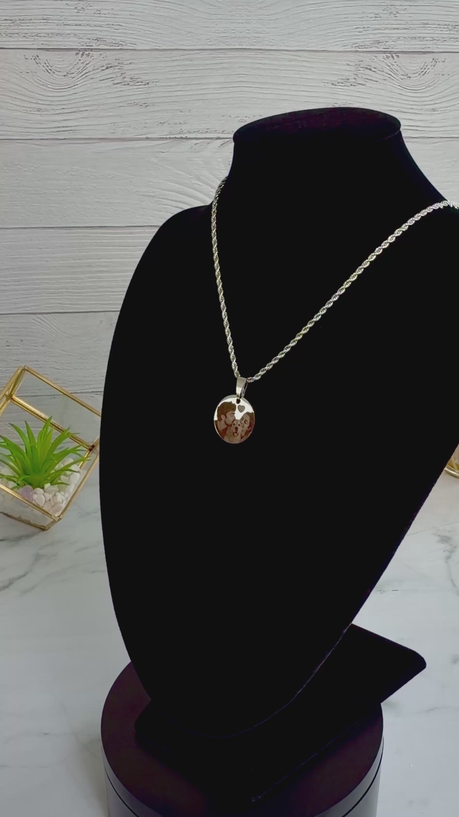 Personalized Round Photo Necklace in Stainless Steel