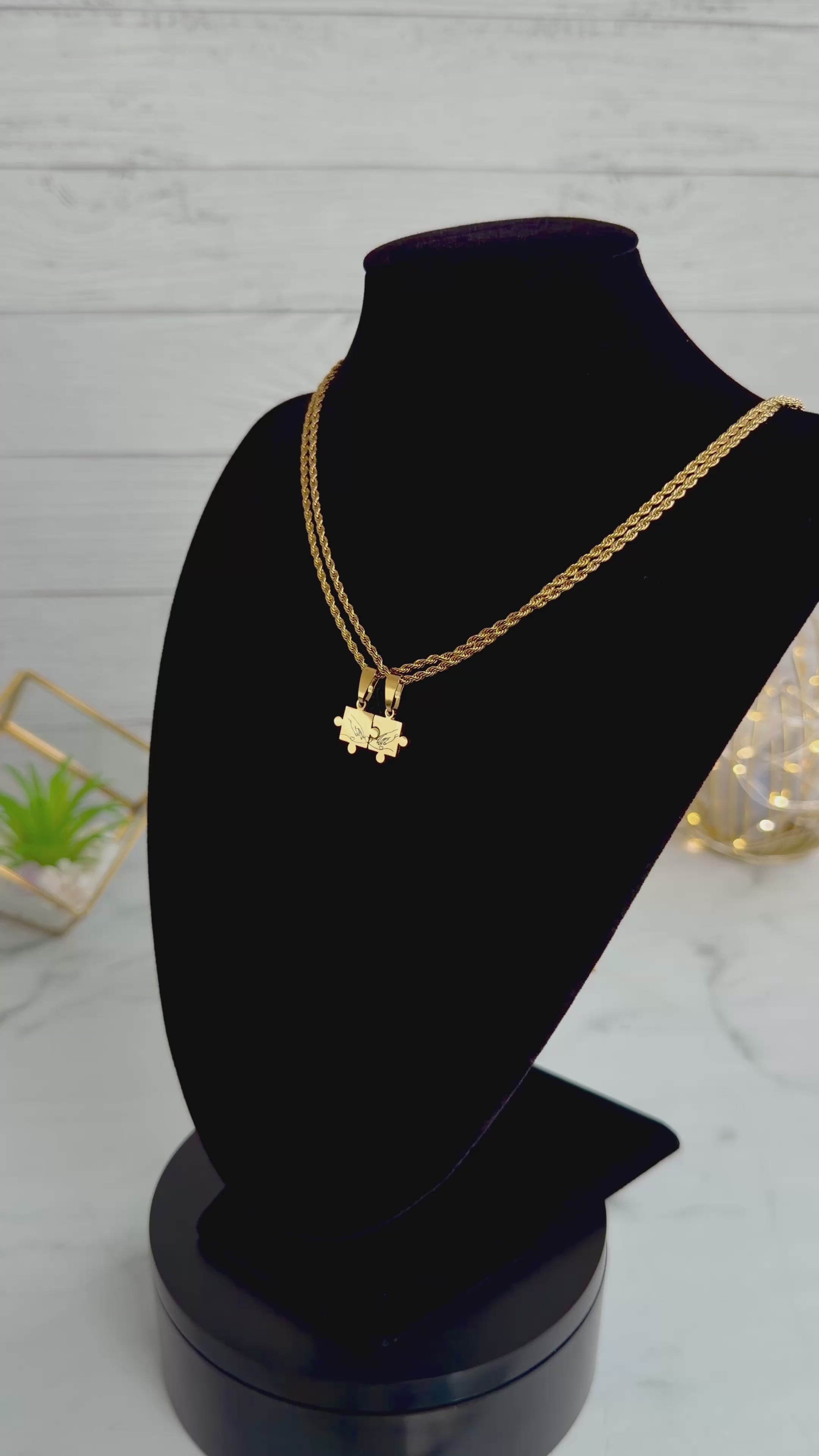 Connected Hands Design Puzzle Necklace Set in Stainless Steel