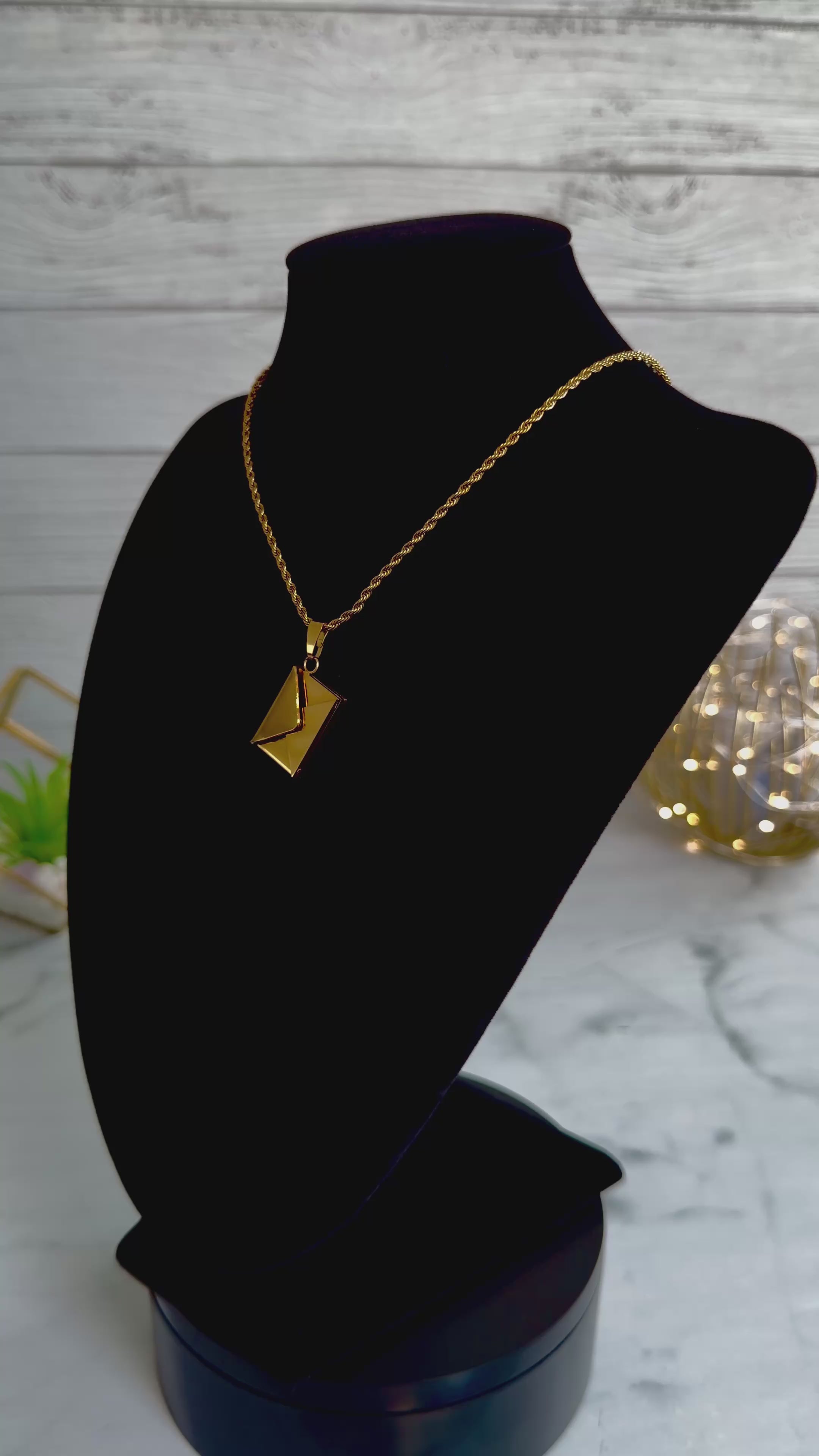 Heart & Initial Envelope Secret Message Necklace in Stainless Steel