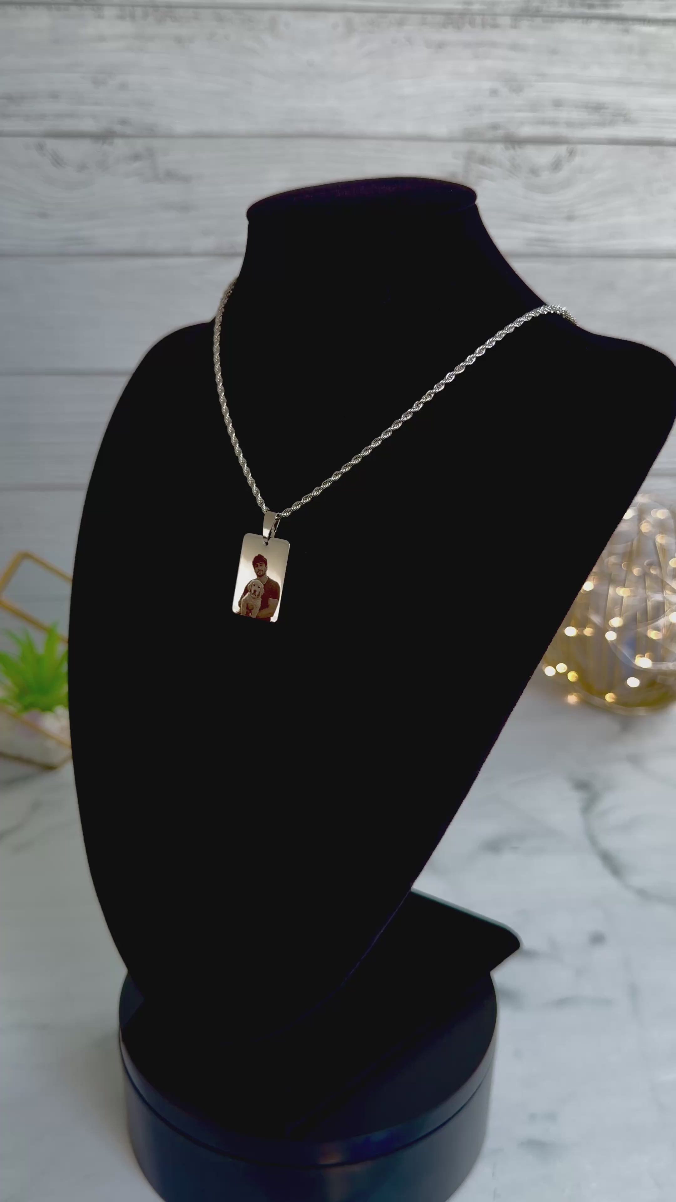 Personalized Rectangle Photo Necklace in Stainless Steel