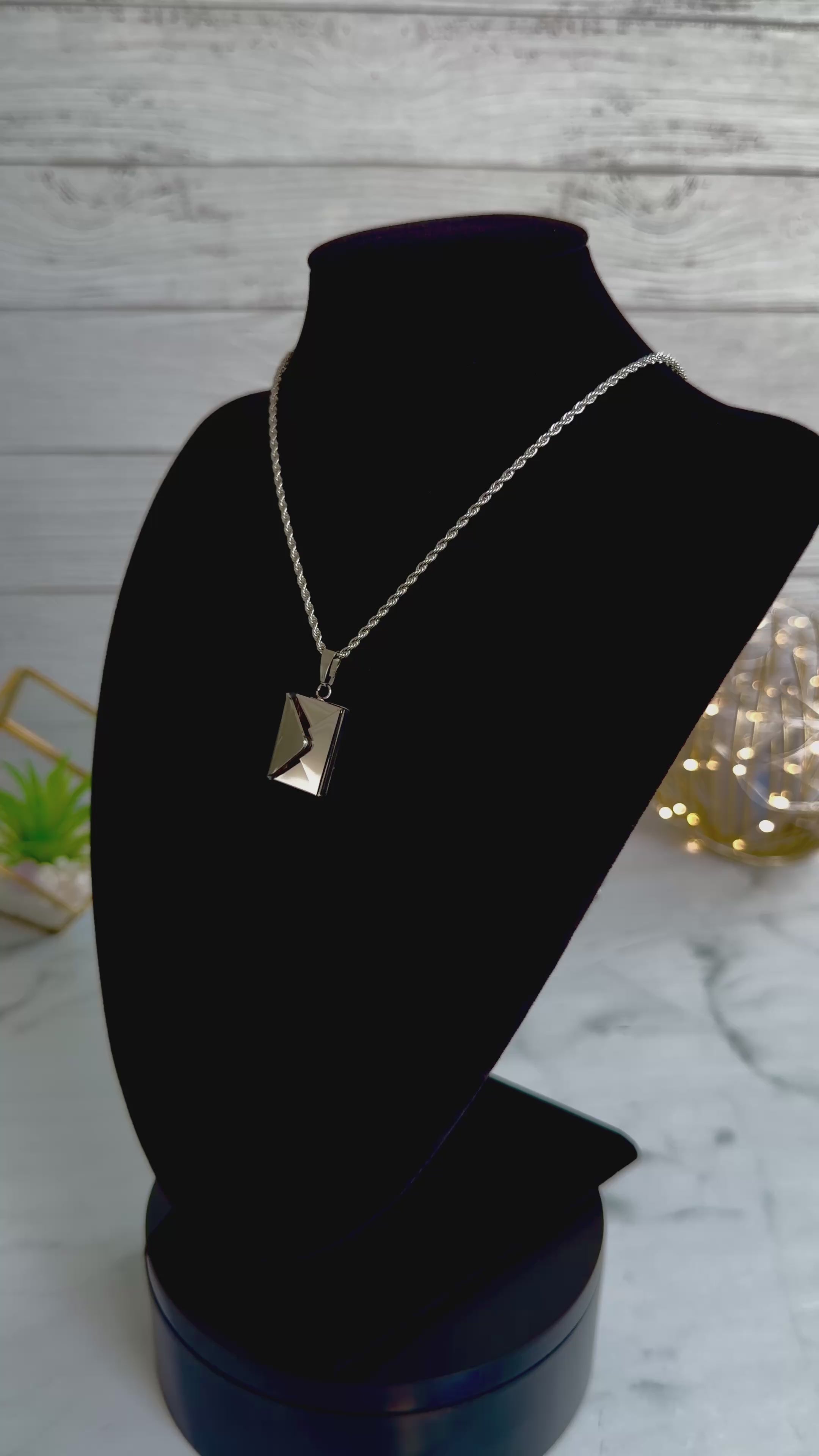 Heart & Initial Envelope Secret Message Necklace in Stainless Steel
