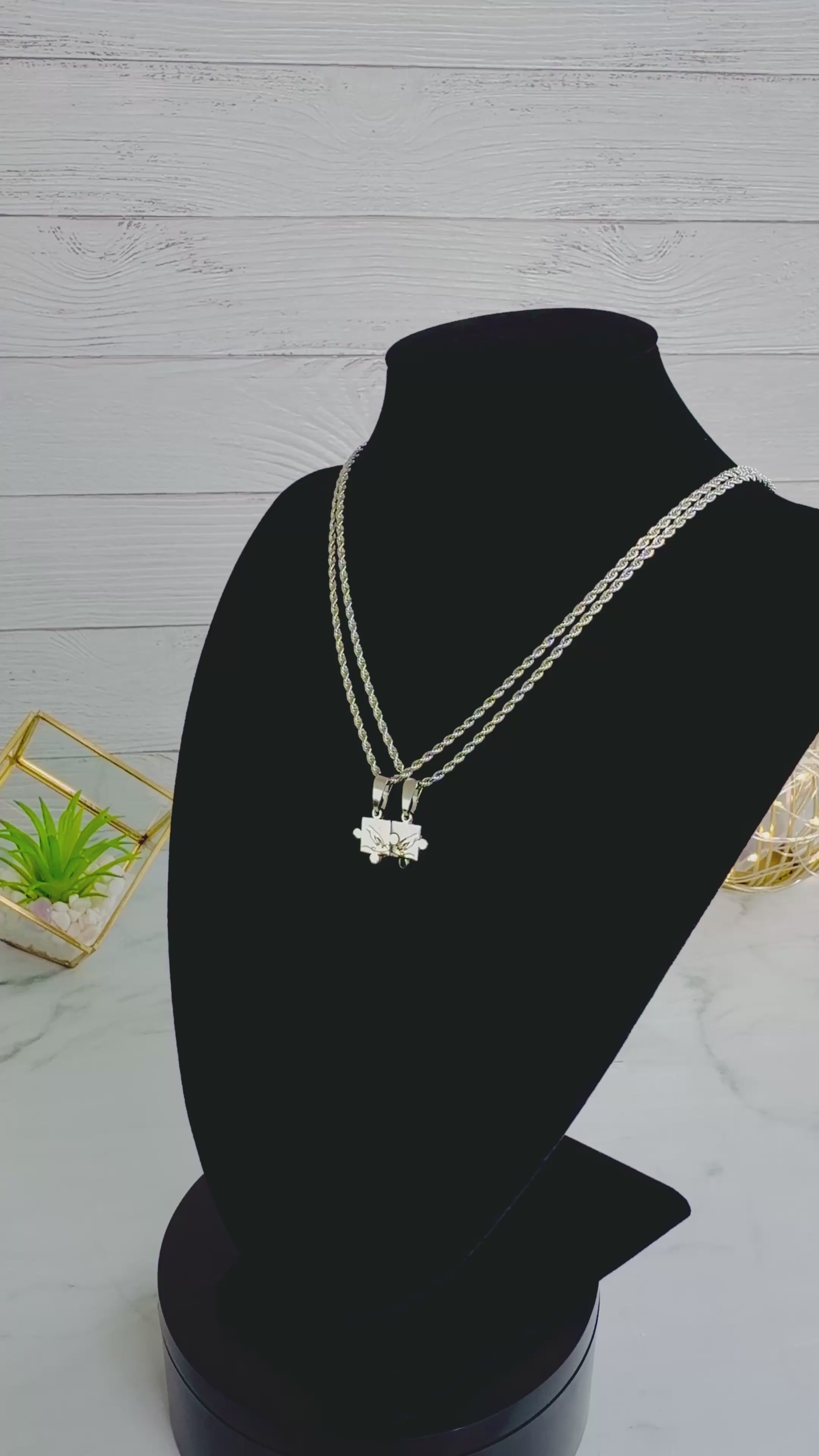 Connected Hands Design Puzzle Necklace Set in Stainless Steel